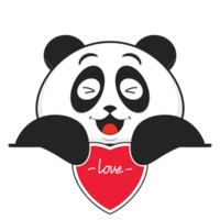 panda smile holding heart cartoon cute png