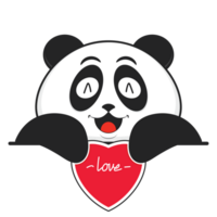 panda smile holding heart cartoon cute png