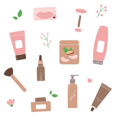 Vector set of skin care, cream, serum and face mask