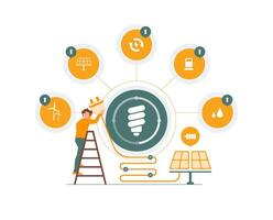 Renewable green energy sources for electricity, environmental sustainability concept illustration vector