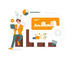 Statistical analysis business finance. Businessman sitting next chart to analyzing growth, Site stats, Data inform, Statistics, monitoring financial reports and investments concept illustration vector