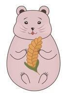 Cute hamster who eats grain, vector color illustration