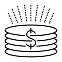 Stack of coins, single black line vector icon, cents dollar pictogram, metal money sign