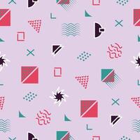 Geometric brutalist seamless pattern, bright background with brutal primitive figures, vector forms and shapes in red, green and violet colors