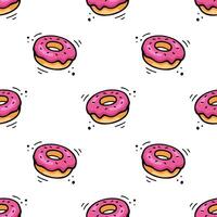 Doughnut seamless pattern. Hand drawn Sketch of doughnut. Fast food illustration in doodle style. Texture with Donut illustration. Fast food pattern, texture, fabric, wrapping paper. vector