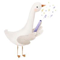 Cartoon goose with a festive cracker and serpentine. Holiday. Il vector