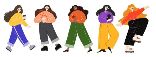 Illustration for International Day March 8th. Young girls clipar vector