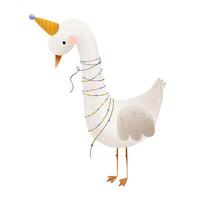 A cheerful cartoon goose with a festive colored garland on his n vector