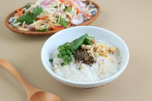 Chao Ga, Vietnamese Chicken Porridge, Served with Vietname Chicken Salad Goi Ga photo