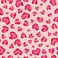 Heart Pink Leopard Print, Valentines Day Seamless Pattern vector