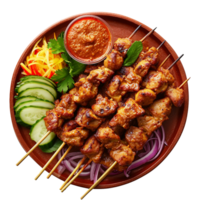 AI generated Plate of Satay png isolated on transparent background