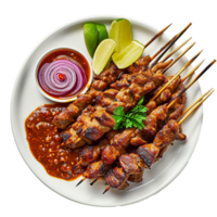 AI generated Plate of Satay png isolated on transparent background