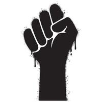 Spray Painted Graffiti fist hand icon Sprayed isolated with a white background. graffiti fist power symbol with over spray in black over white. vector