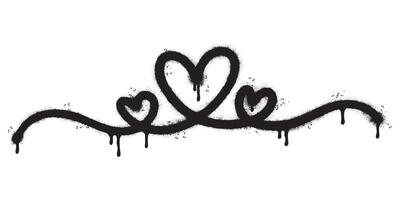 Spray Painted Graffiti Heart continuous one line drawing isolated with a white background. graffiti love icon with over spray in black over white. Vector illustration.