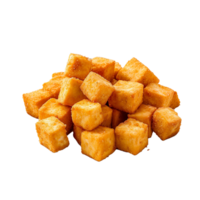 AI generated Plate of fried tofu cubes png isolated on transparent background