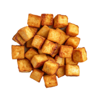 AI generated Plate of fried tofu cubes png isolated on transparent background