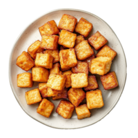 AI generated Plate of fried tofu cubes png isolated on transparent background