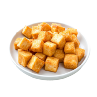 AI generated Plate of fried tofu cubes png isolated on transparent background