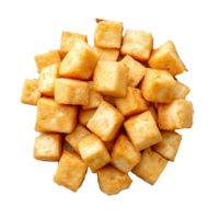 AI generated Plate of fried tofu cubes png isolated on transparent background