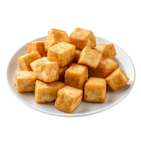 AI generated Plate of fried tofu cubes png isolated on transparent background