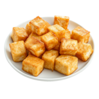 AI generated Plate of fried tofu cubes png isolated on transparent background