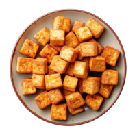 AI generated Plate of fried tofu cubes png isolated on transparent background