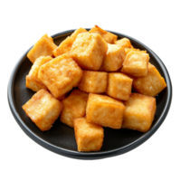 AI generated Plate of fried tofu cubes png isolated on transparent background