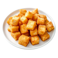 AI generated Plate of fried tofu cubes png isolated on transparent background