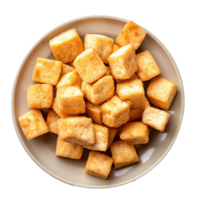 AI generated Plate of fried tofu cubes png isolated on transparent background