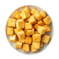 AI generated Plate of fried tofu cubes png isolated on transparent background