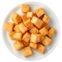 AI generated Plate of fried tofu cubes png isolated on transparent background