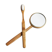 AI generated A bamboo toothbrushes and a dentist mirror isolated on transparent background png