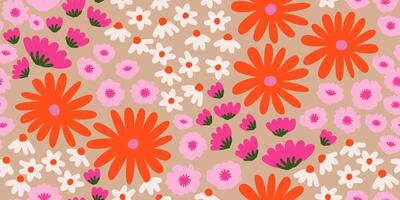 Exotic hand drawn flowers, seamless patterns with floral for fabric, textiles, clothing, wrapping paper, cover, banner, home decor, abstract backgrounds. Vector illustration.