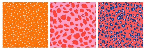 Set of Abstract Leopard Skin Seamless Patterns. Animal print. Geometric folklore ornament for background, textile, banner, cover, wallpaper. Vector illustration.