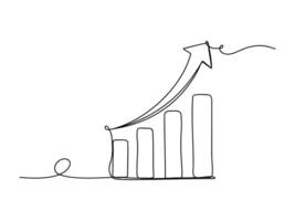 Growing graph up chart in continuous one line drawing isolated vector illustration.