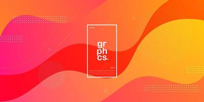 Abstract colorful orange and pink gradient background with wavy fluid shapes with geometric pattern. Bright orange background design. Cool and modern concept. Eps10 vector