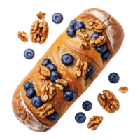 AI generated From above homemade bread with walnuts and blueberries png