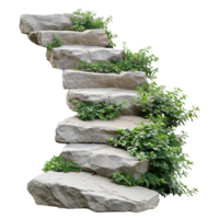 AI generated Cut out stairs made of large stone steps staircase lined with green plants isolated on transparent background png