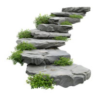 AI generated Cut out stairs made of large stone steps staircase lined with green plants isolated on transparent background png