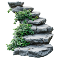 AI generated Cut out stairs made of large stone steps staircase lined with green plants isolated on transparent background png