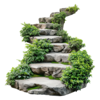 ai genererad skära ut trappa tillverkad av stor sten steg trappa fodrad med grön växter isolerat på transparent bakgrund png