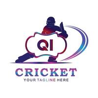 QI Cricket Logo, Vector illustration of cricket sport.