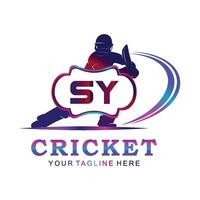 SY Cricket Logo, Vector illustration of cricket sport.