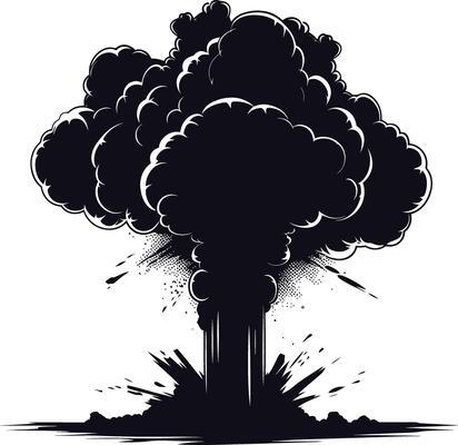 AI generated Silhouette nuclear explosion black color only