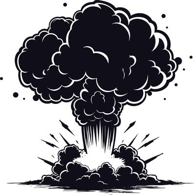 AI generated Silhouette nuclear explosion black color only