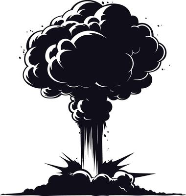 AI generated Silhouette nuclear explosion black color only