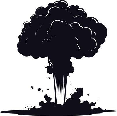 AI generated Silhouette nuclear explosion black color only