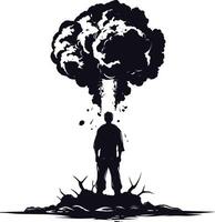 AI generated Silhouette nuclear explosion black color only vector