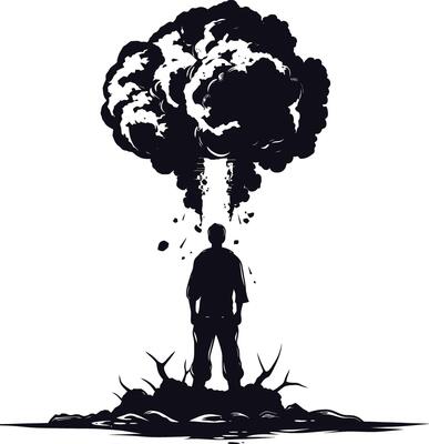 AI generated Silhouette nuclear explosion black color only