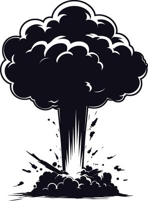 AI generated Silhouette nuclear explosion black color only